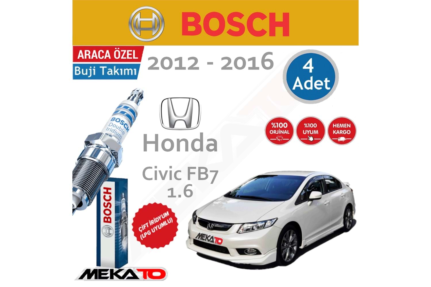 Bosch Honda Civic FB7 (1.6) Çift İridyum (2012-2016) Buji Takımı 4 Ad.