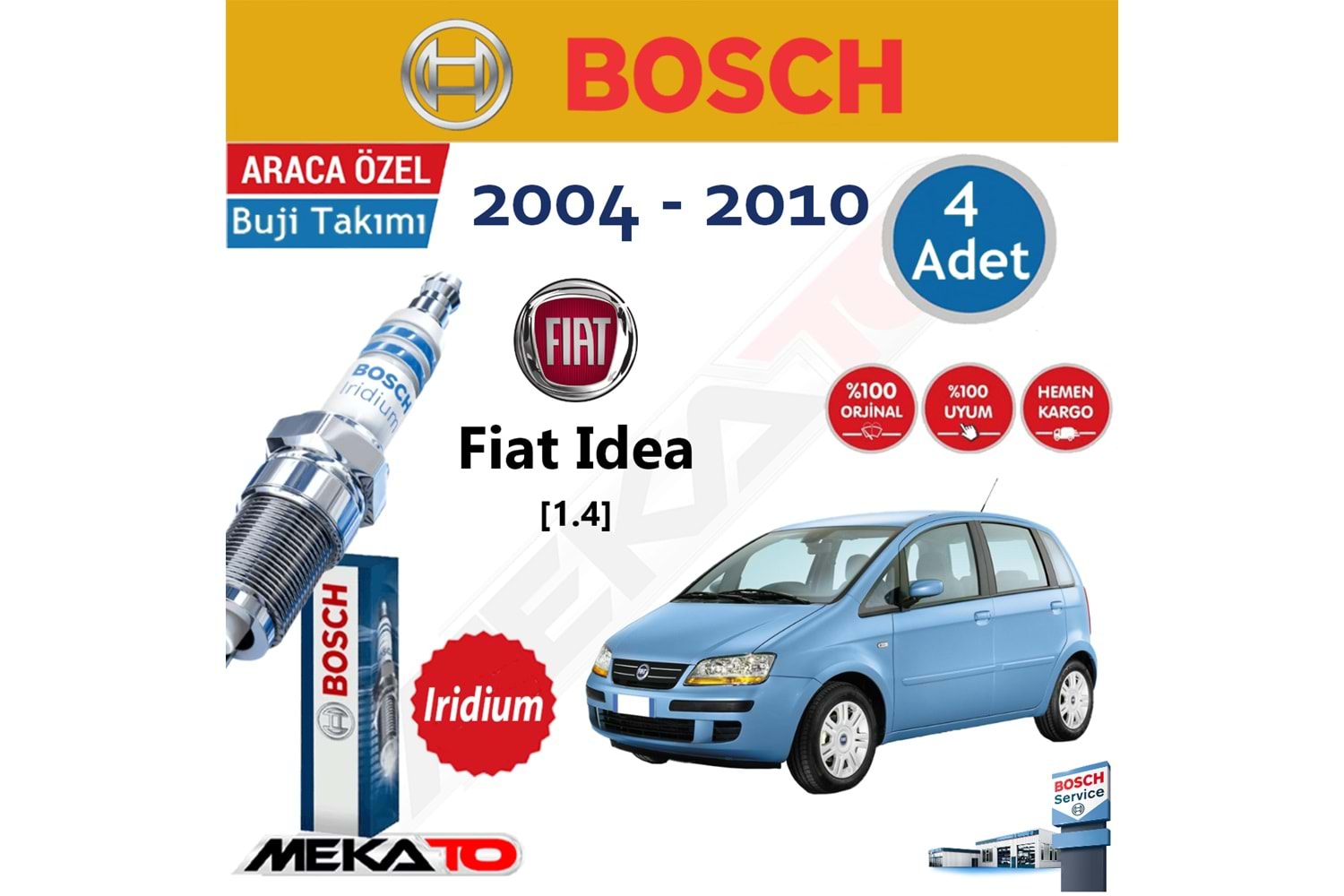 Bosch Fiat İdea (1.4) Lpg İridyum (2004-2010) Buji Takımı 4 Ad.