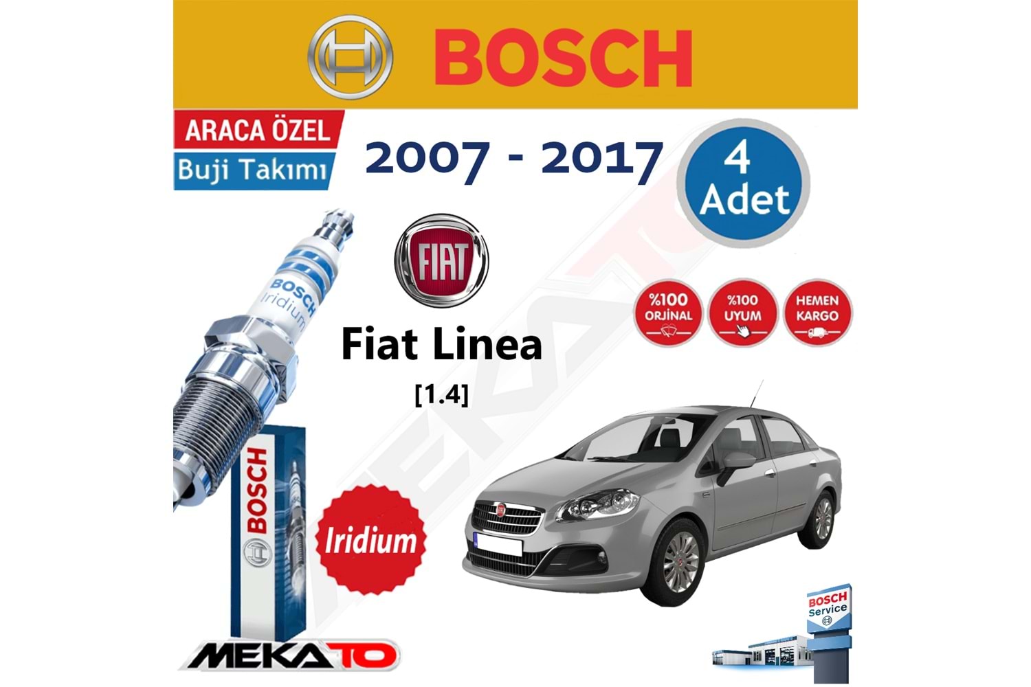 Bosch Fiat Linea (1.4) Lpg İridyum (2007-2017) Buji Takımı 4 Ad.