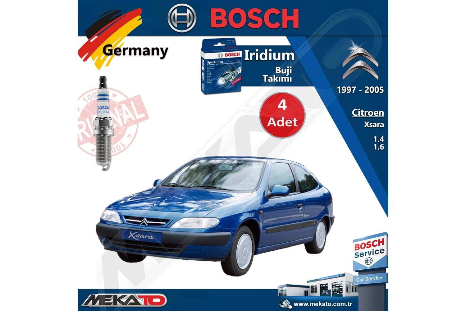 Citroen Xsara Lpg 1.4 1.6 Bosch İridyum Buji Takımı 4 Adet 1997-2005