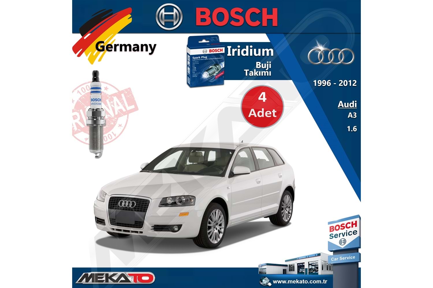 Audi A3 Lpg 1.6 Bosch İridyum Buji Takımı 4 Adet 1996-2012