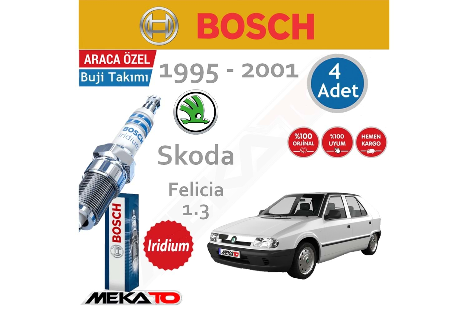 Bosch Skoda Felicia Lpg (1.3) İridyum (1995-2001) Buji Takımı 4 Ad.