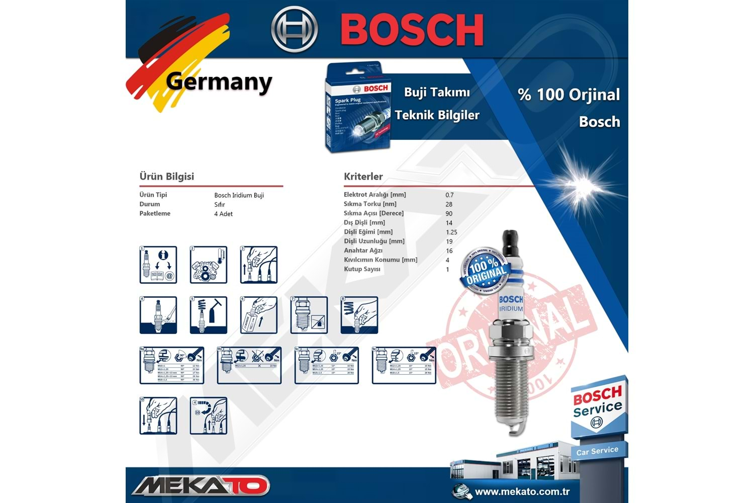 Audi A6 Lpg 1.8 Bosch İridyum Buji Takımı 4 Adet 1997-2005