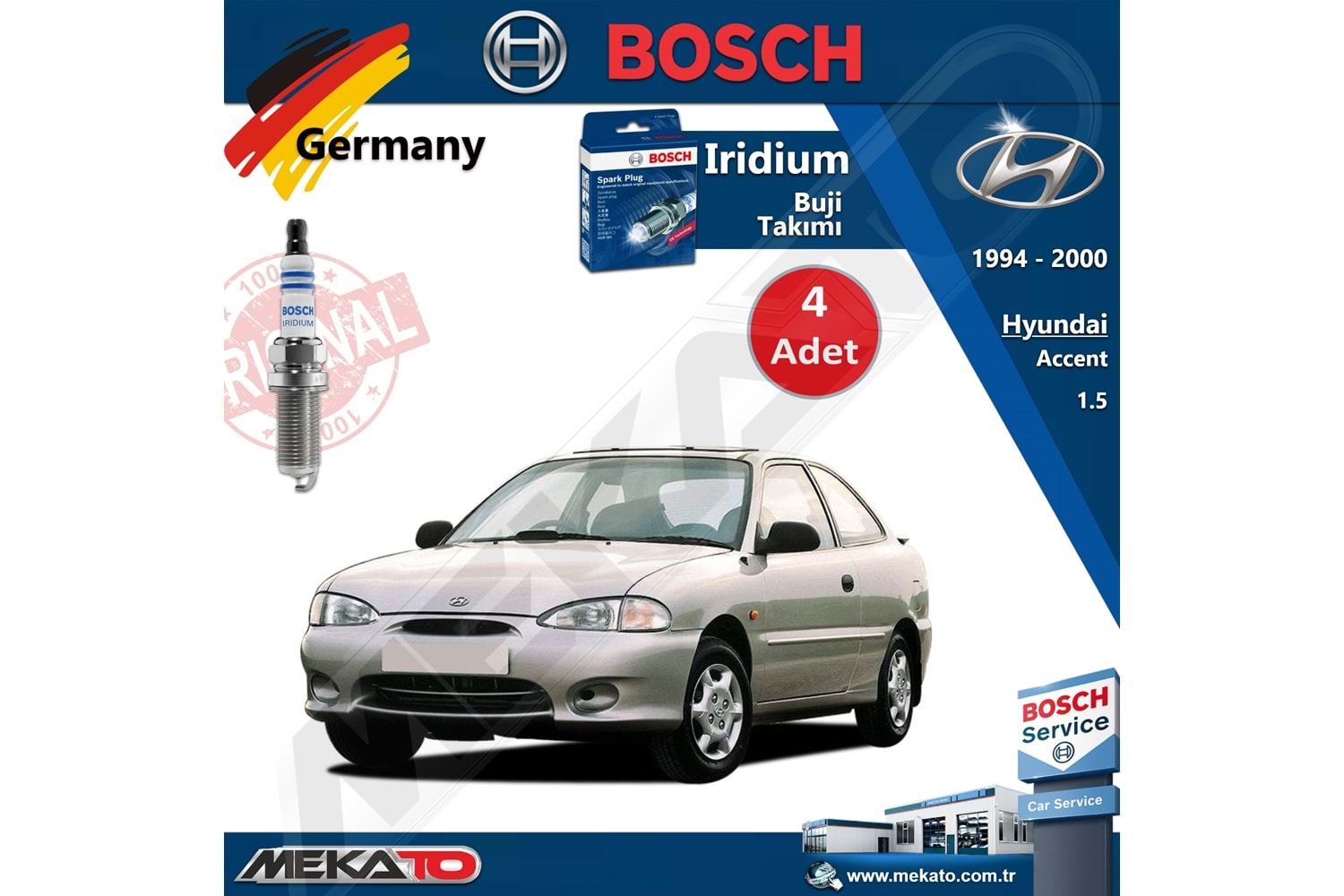 Hyundai Accent Lpg 1.5 Bosch İridyum Buji Takımı 4 Adet 1994-2000