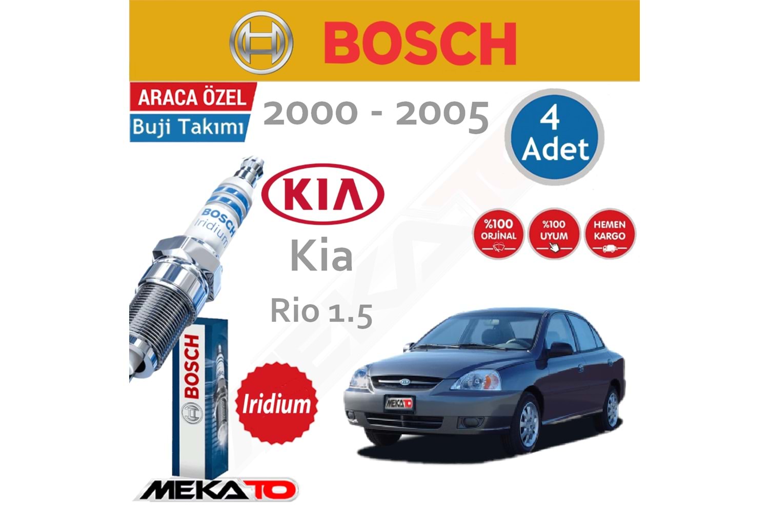 Bosch Kia Rio Lpg (1.5) İridyum (2000-2005) Buji Takımı 4 Ad.