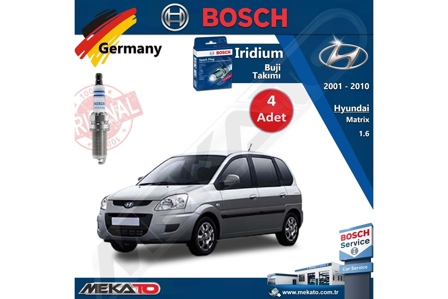 Hyundai Matrix Lpg 1.6 Bosch İridyum Buji Takımı 4 Adet 2001-2010