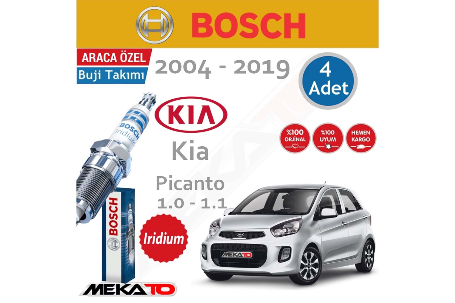 Bosch Kia Picanto Lpg (1.0-1.1) İridyum (2004-2019) Buji Takımı 4 Ad.