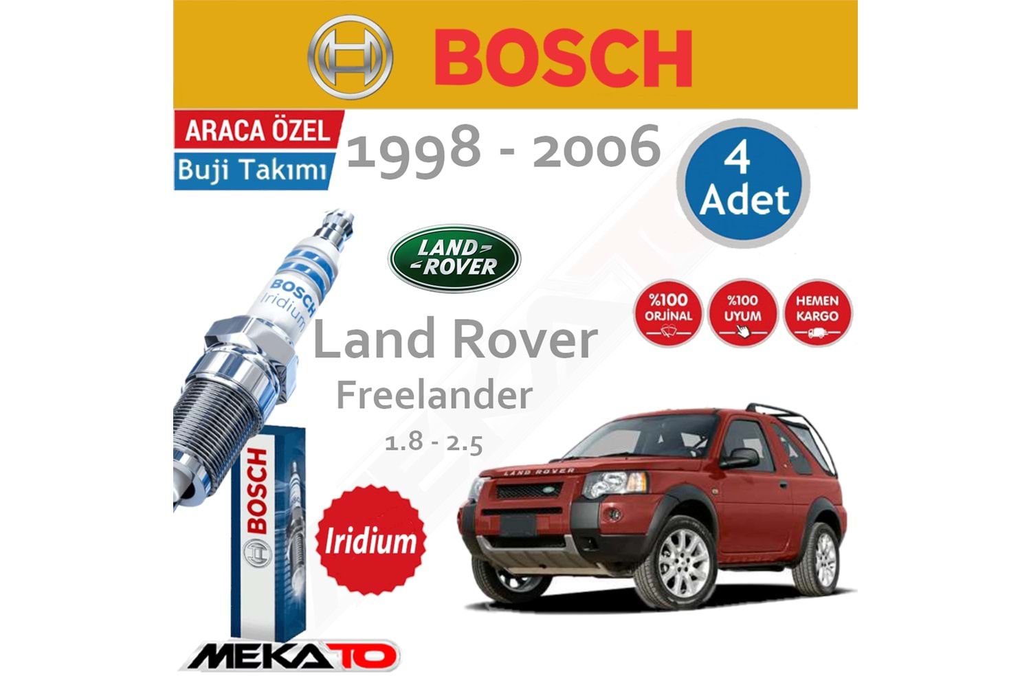 Bosch Land Rover Freelander Lpg (1.8-2.5) İridyum (1998-2006) Buji Takımı 4 Ad.
