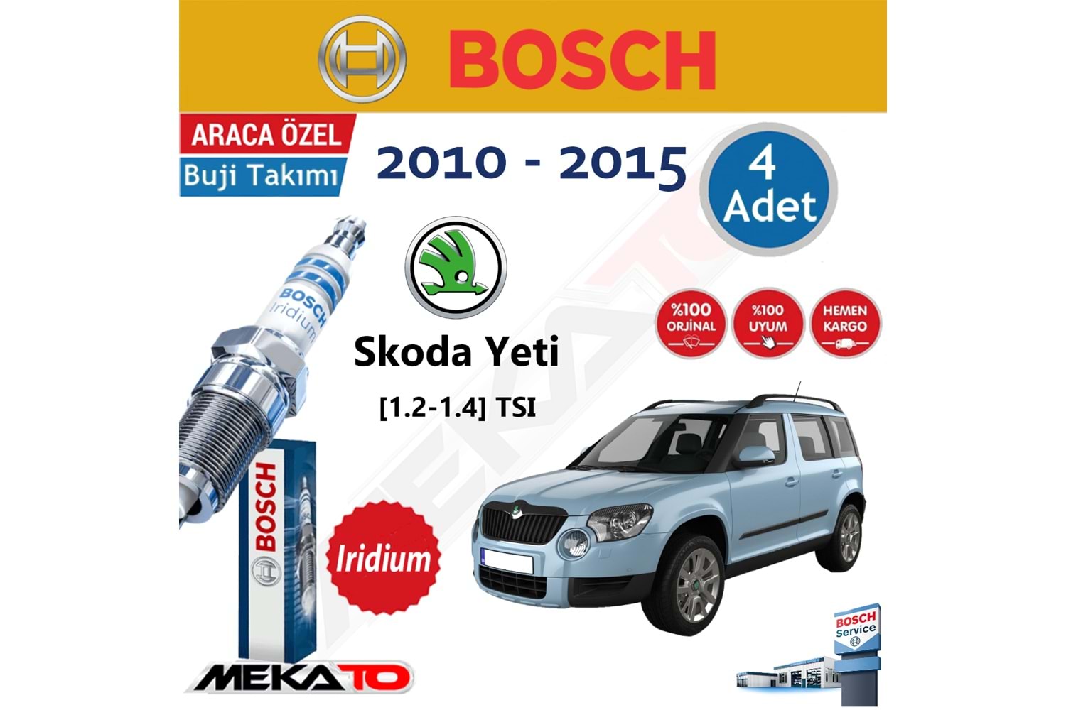 Bosch Skoda Yeti 1.2 1.4 TSI İridyum 2010-2015 Buji Takımı 4 Ad.