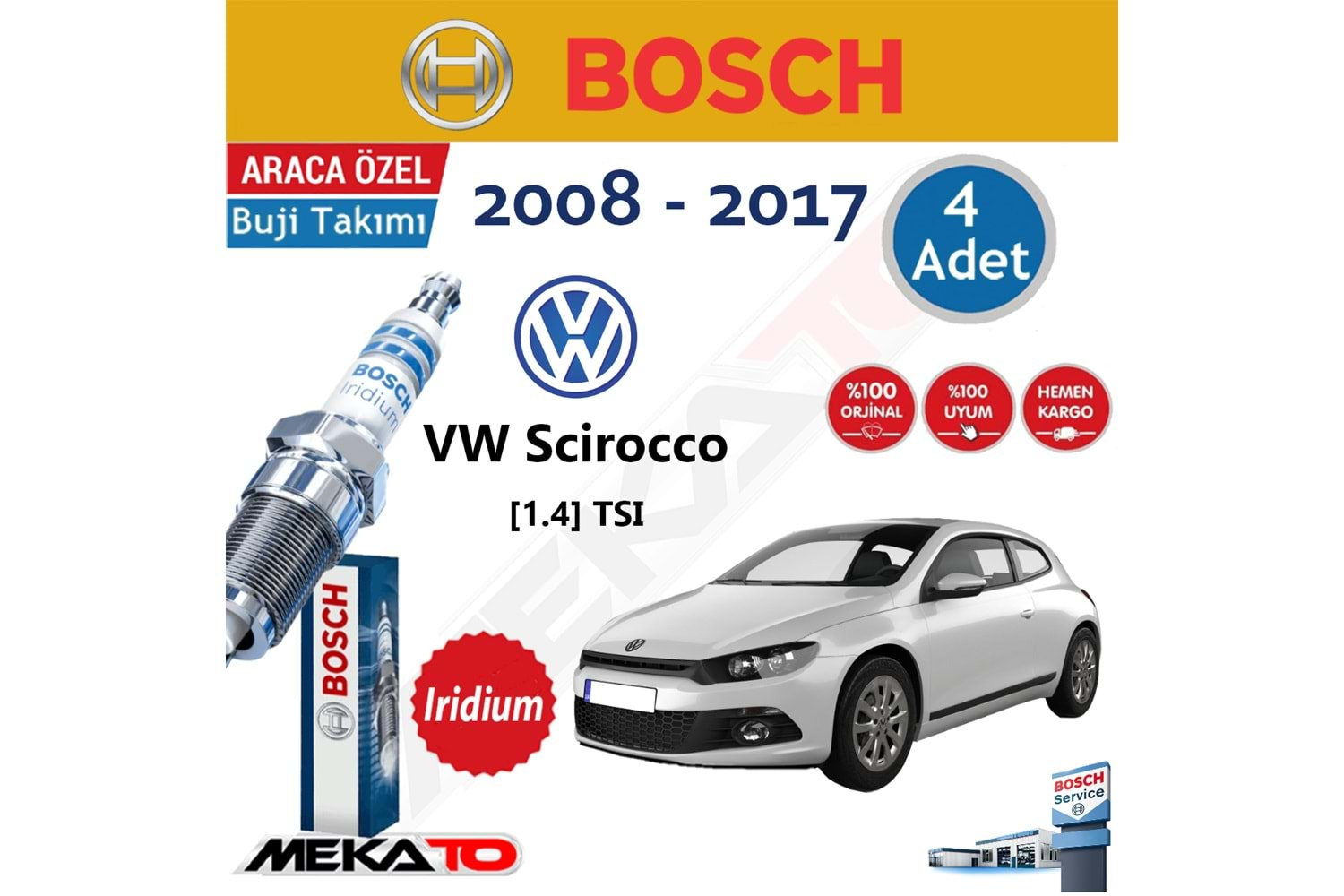 Bosch VW Scirocco 1.4 TSI İridyum 2009-2017 Buji Takımı 4 Ad.