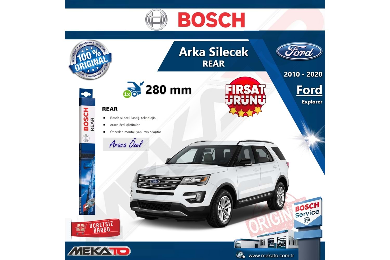 Ford Explorer Arka Silecek Bosch Rear 2010-2020