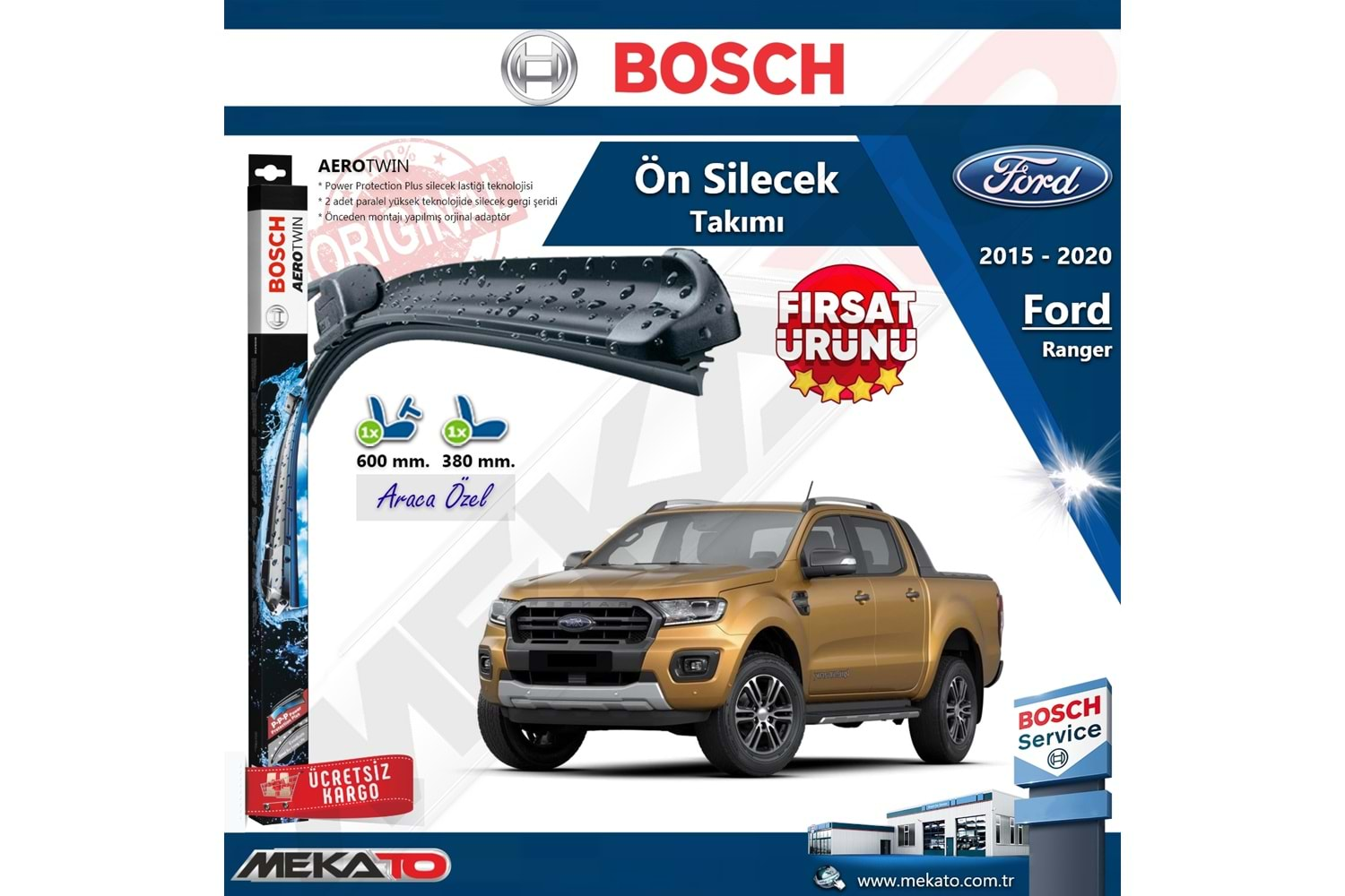 Ford Ranger Ön Silecek Takımı Bosch Aero Twin 2015-2020