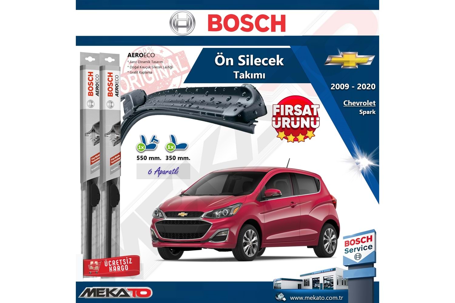 Chevrolet Spark Ön Silecek Takımı Bosch Aero Eco 2009-2020