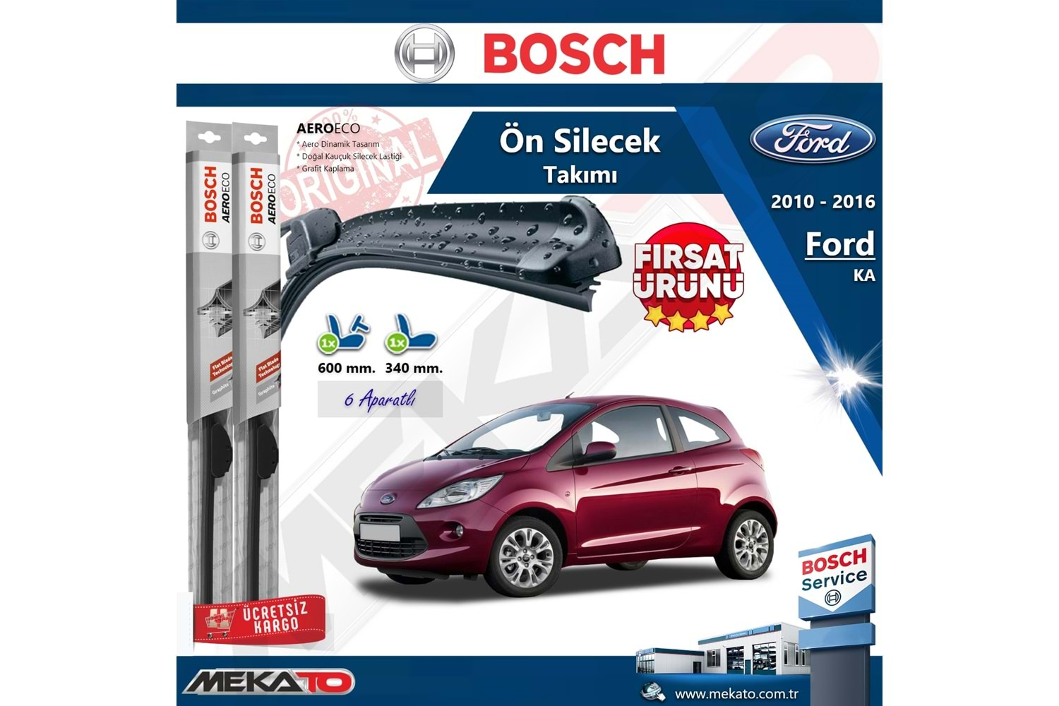 Ford KA Ön Silecek Takımı Bosch Aero Eco 2010-2016