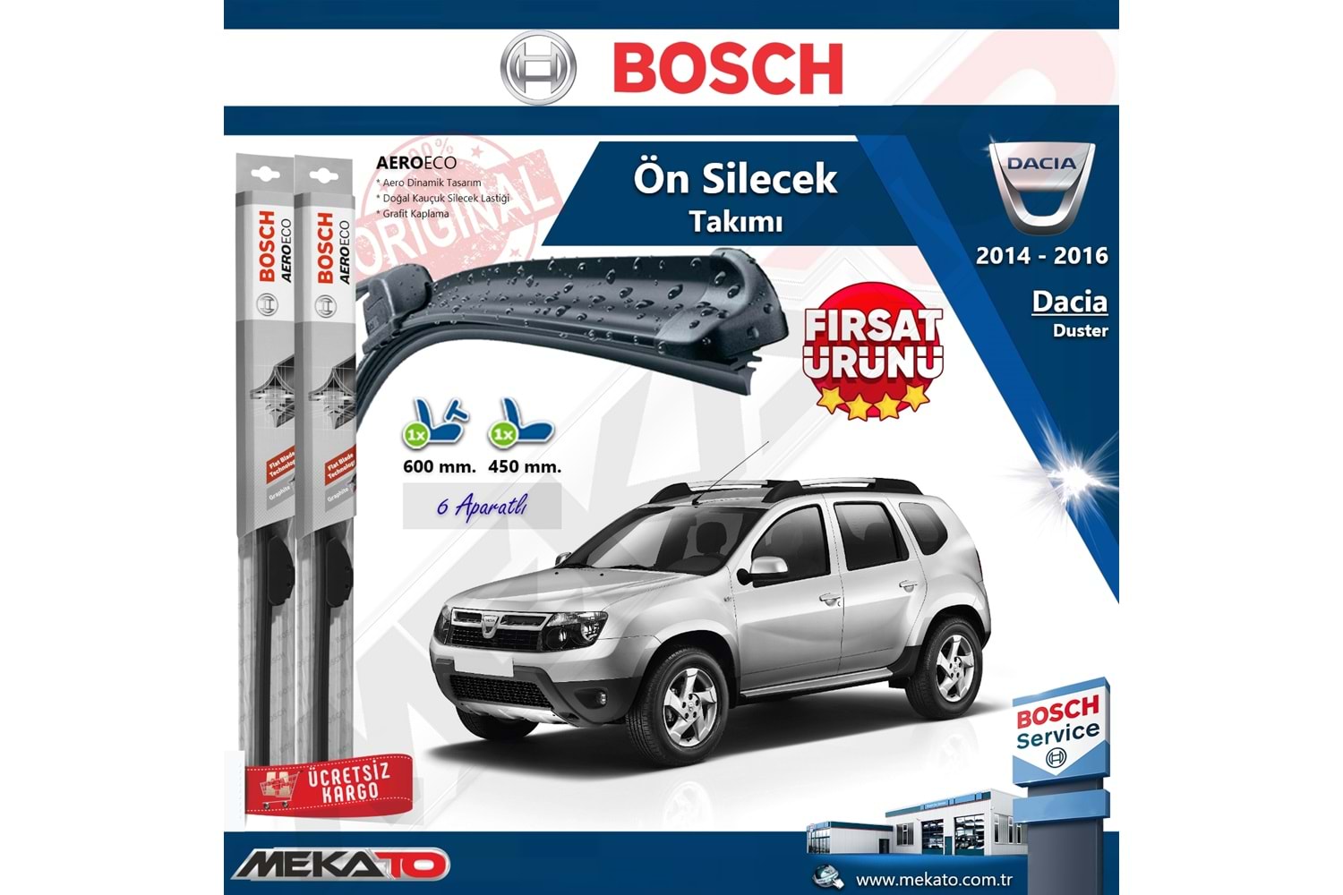Dacia Duster Ön Silecek Takımı Bosch Aero Eco 2014-2016