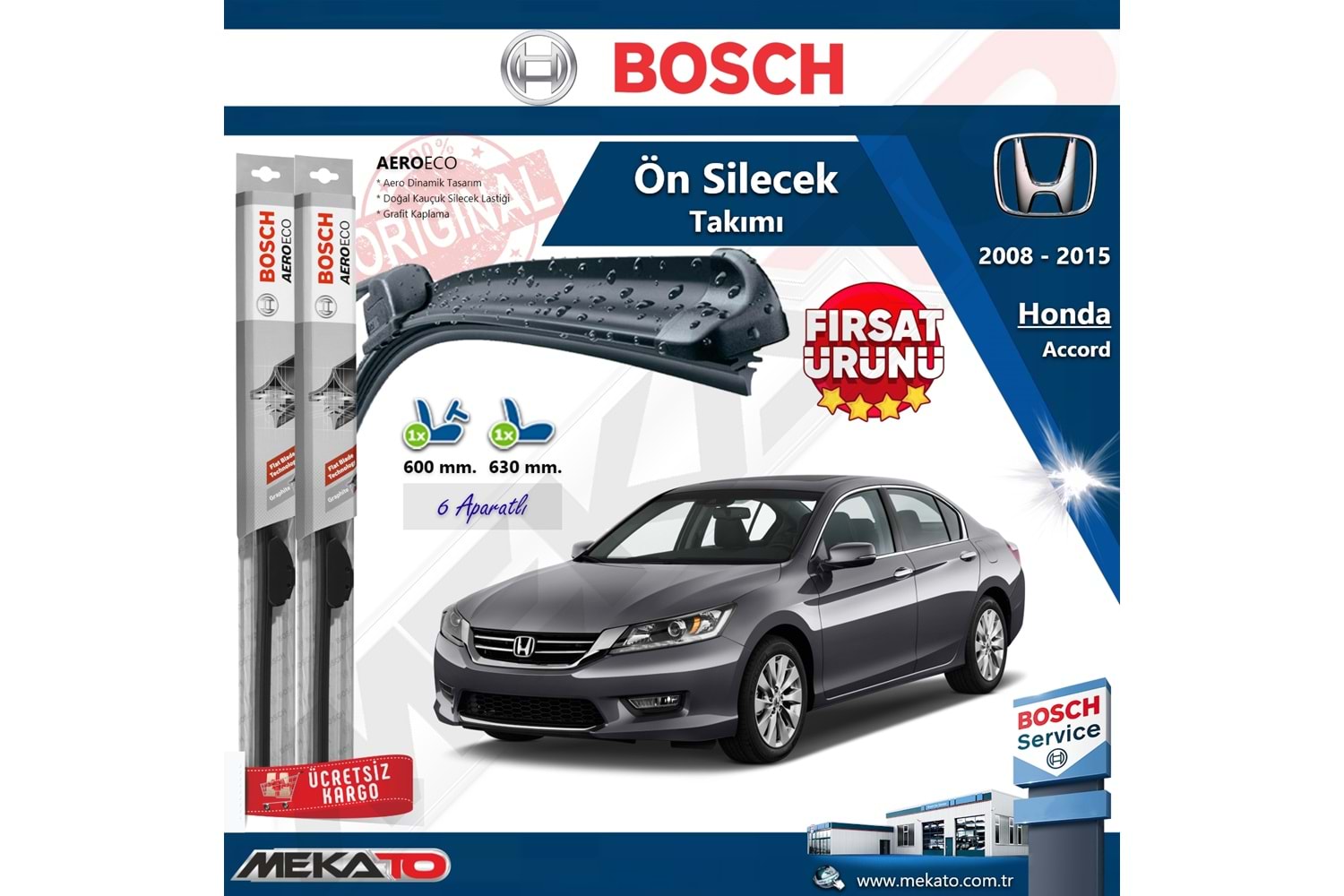 Honda Accord Ön Silecek Takımı Bosch Aero Eco 2008-2015
