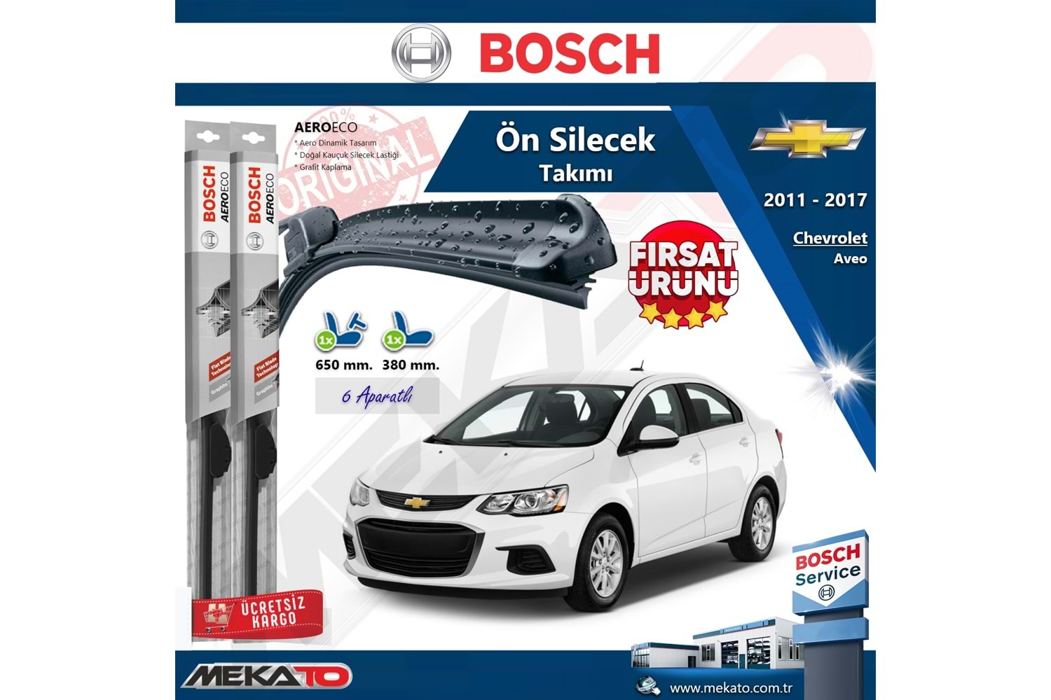 Chevrolet Aveo Ön Silecek Takımı Bosch Aero Eco 2011-2017