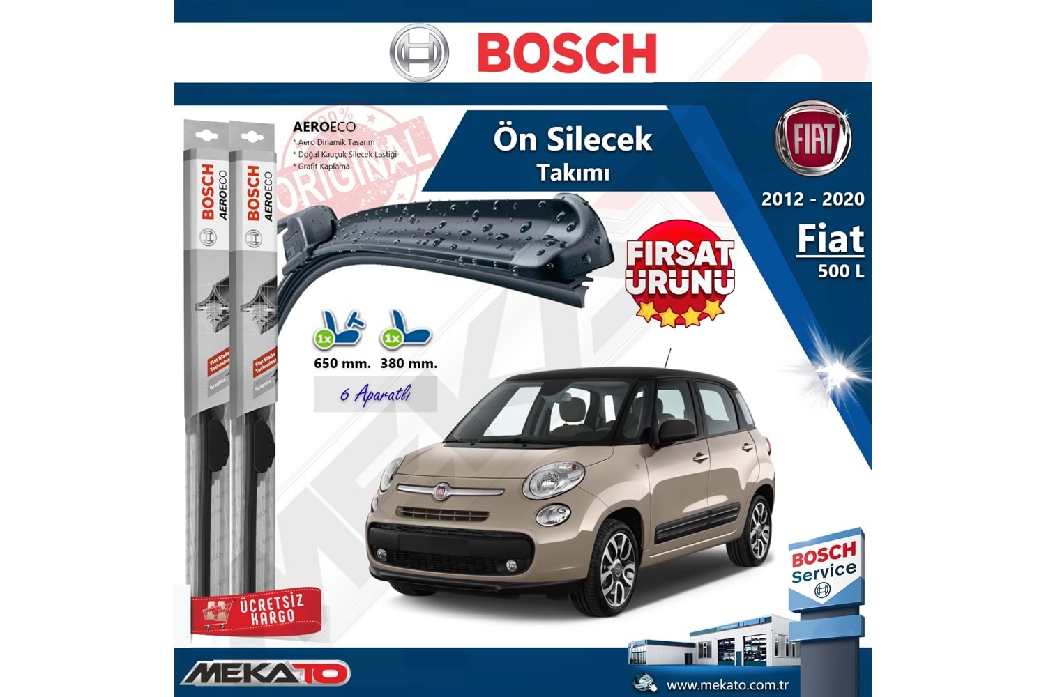 Fiat 500 L Ön Silecek Takımı Bosch Aero Eco 2012-2020