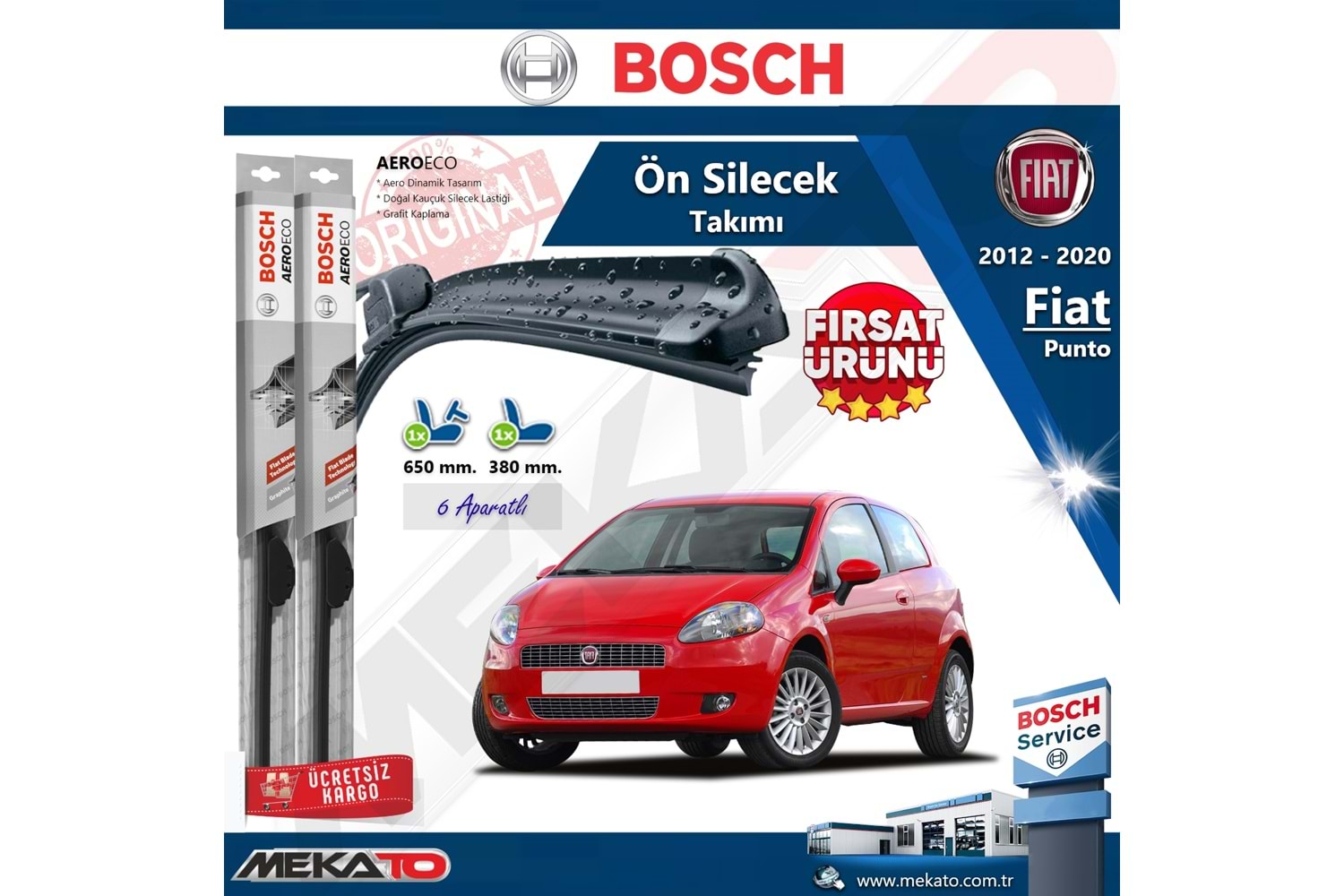 Fiat Punto Ön Silecek Takımı Bosch Aero Eco 2012-2020