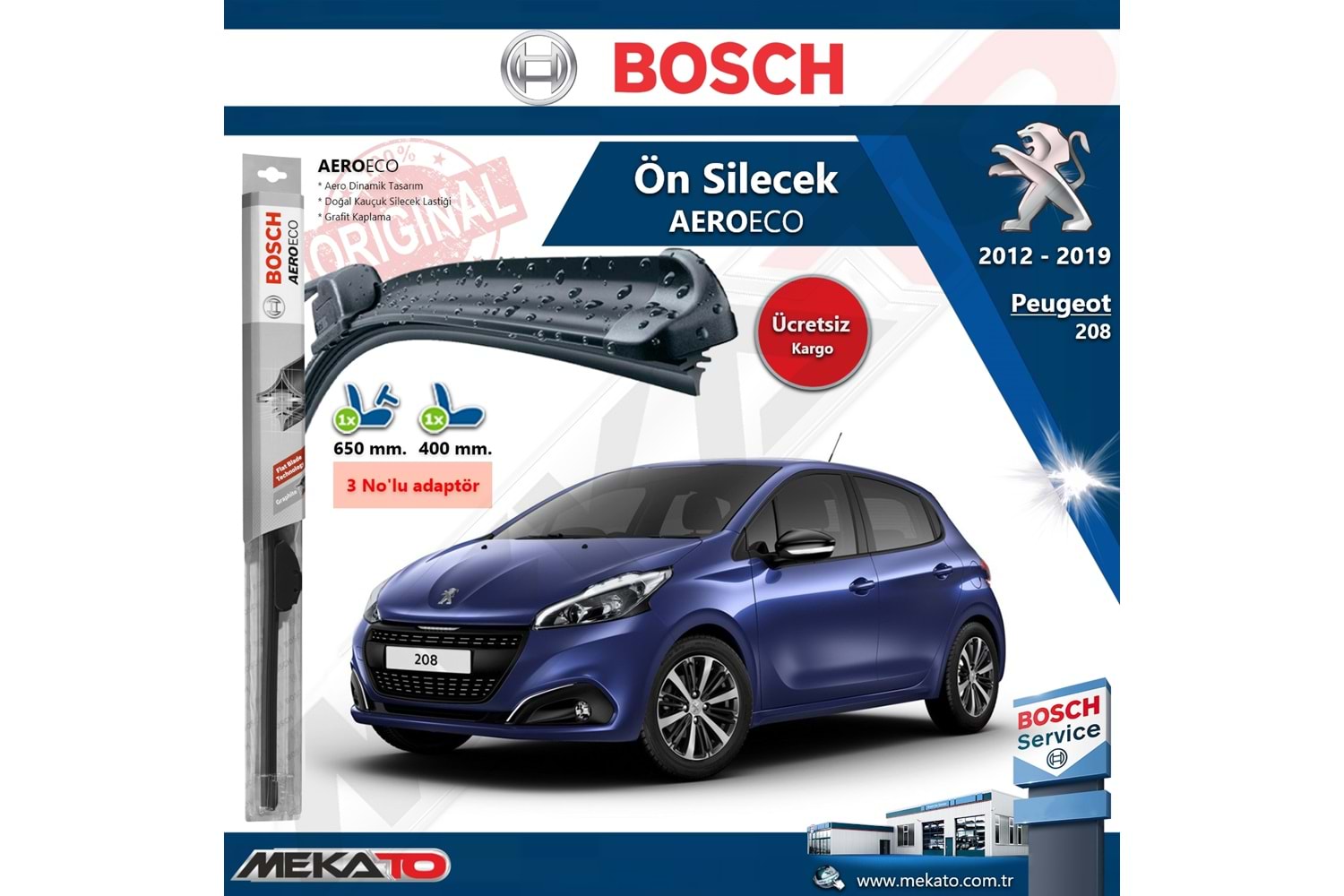 Peugeot 208 Ön Silecek Takımı Bosch Aero Eco 2012-2019