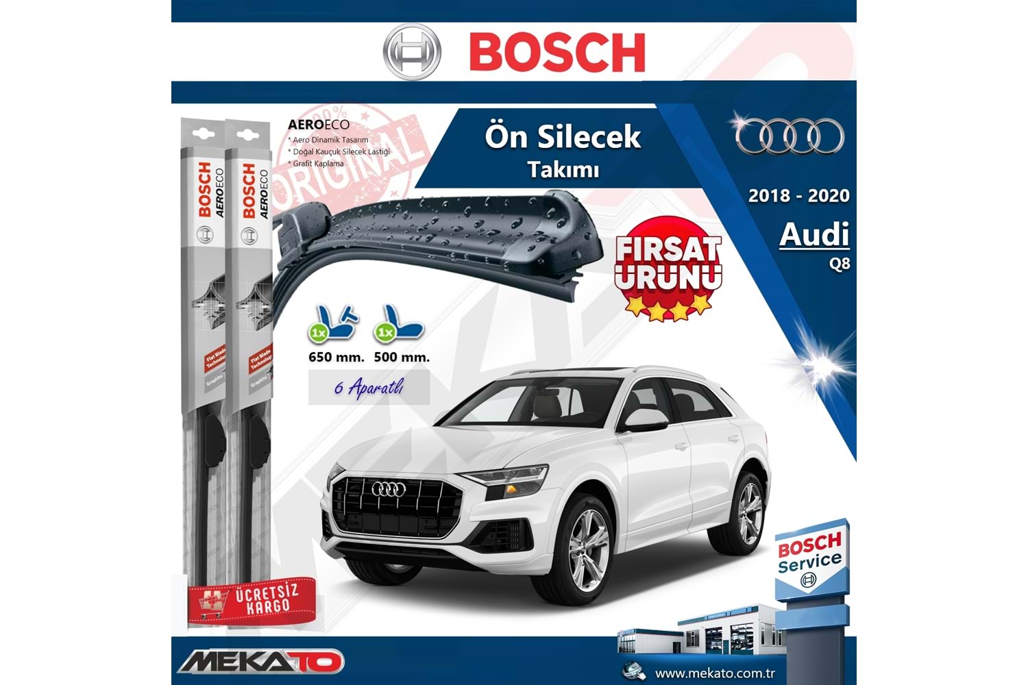 Audi Q8 Ön Silecek Takımı Bosch Aero Eco 2018-2020