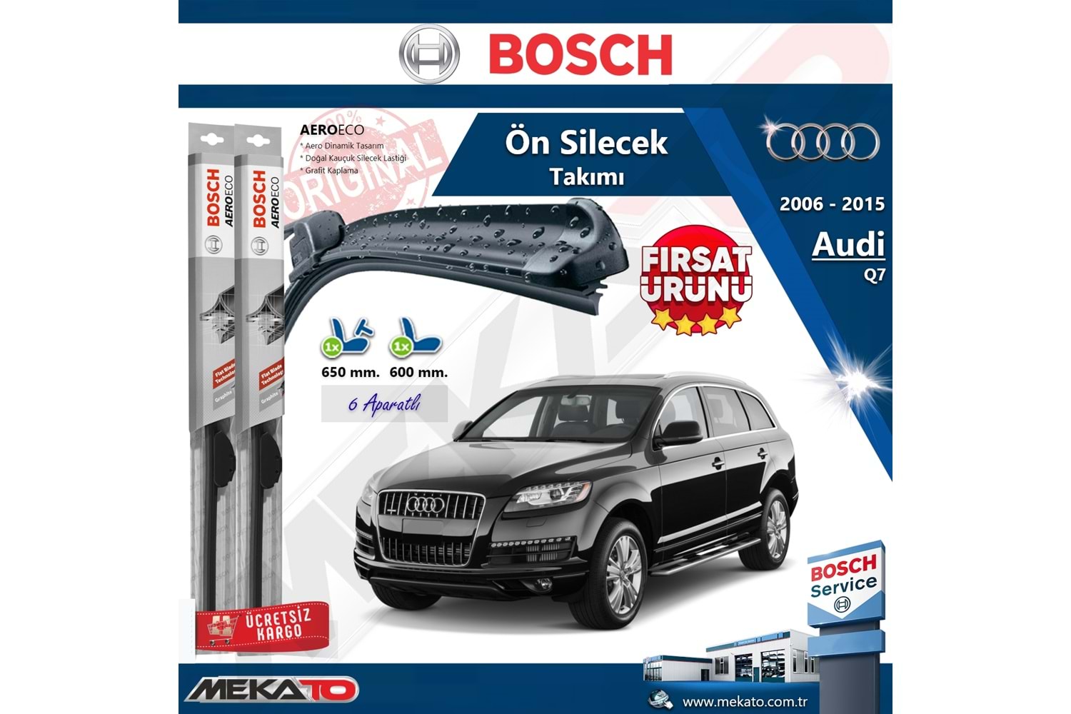 Audi Q7 Ön Silecek Takımı Bosch Aero Eco 2006-2015
