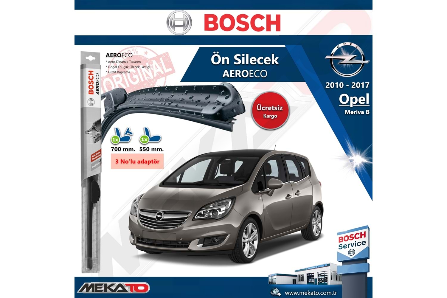Opel Meriva B Ön Silecek Takımı Bosch Aero Eco 2010-2017