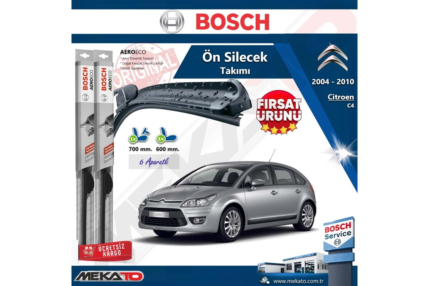 Citroen C4 Ön Silecek Takımı Bosch Aero Eco 2004-2010