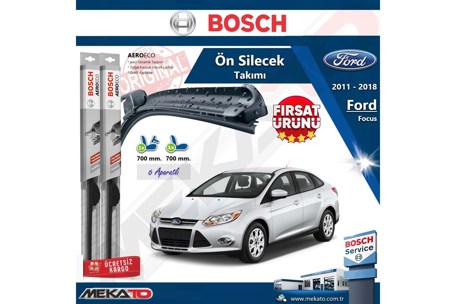 Ford Focus 3 Sedan Ön Silecek Takımı Bosch Aero Eco 2011-2018