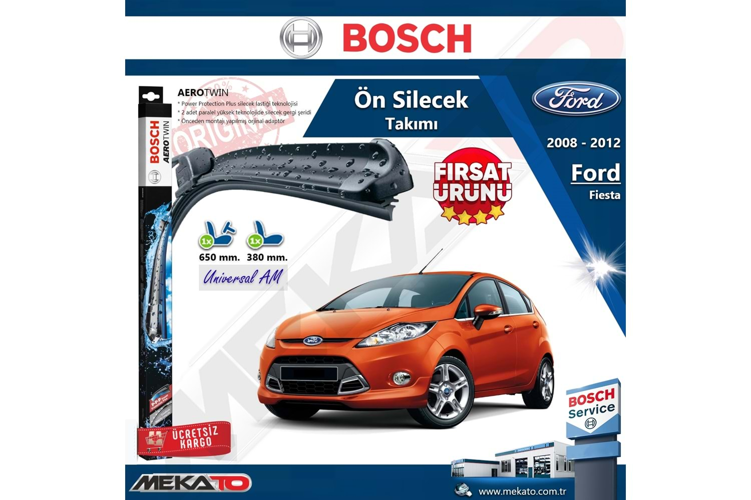 Ford Fiesta Ön Silecek Takımı Bosch Aero Twin 2008-2012