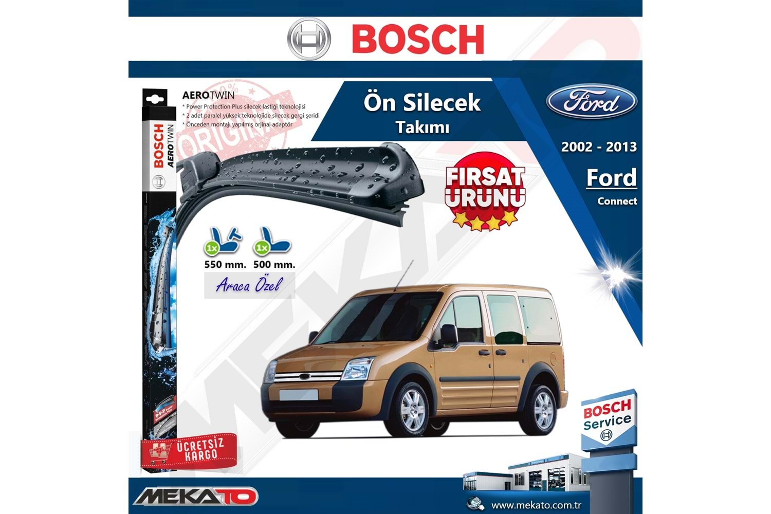 Ford Connect Ön Silecek Takımı Bosch Aero Twin 2002-2013