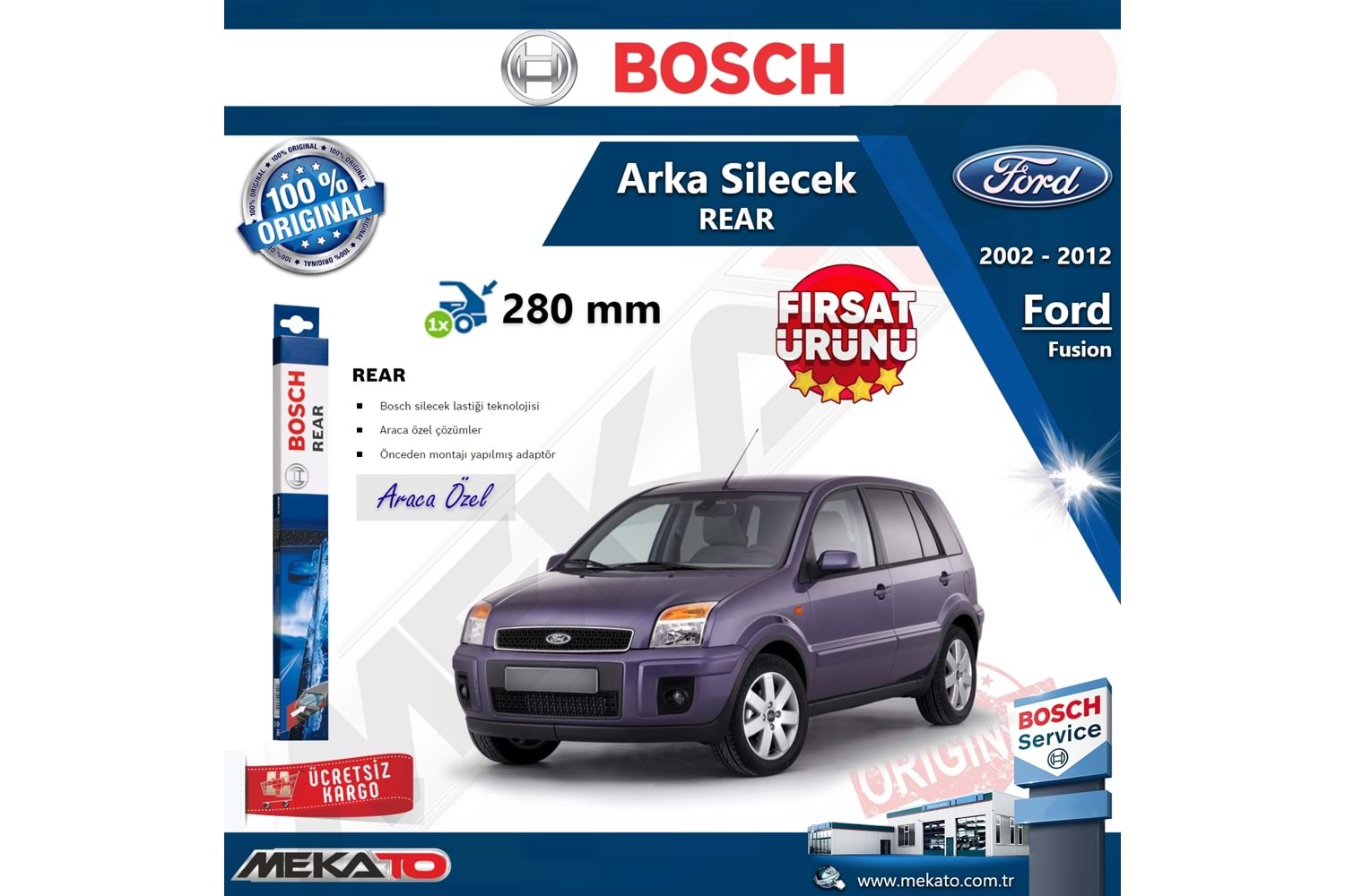 Ford Fusion Arka Silecek Bosch Rear 2002-2012