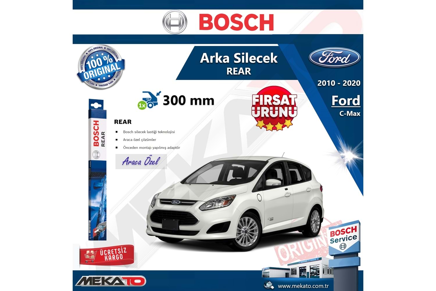 Ford C-Max Arka Silecek Bosch Rear 2015-2020