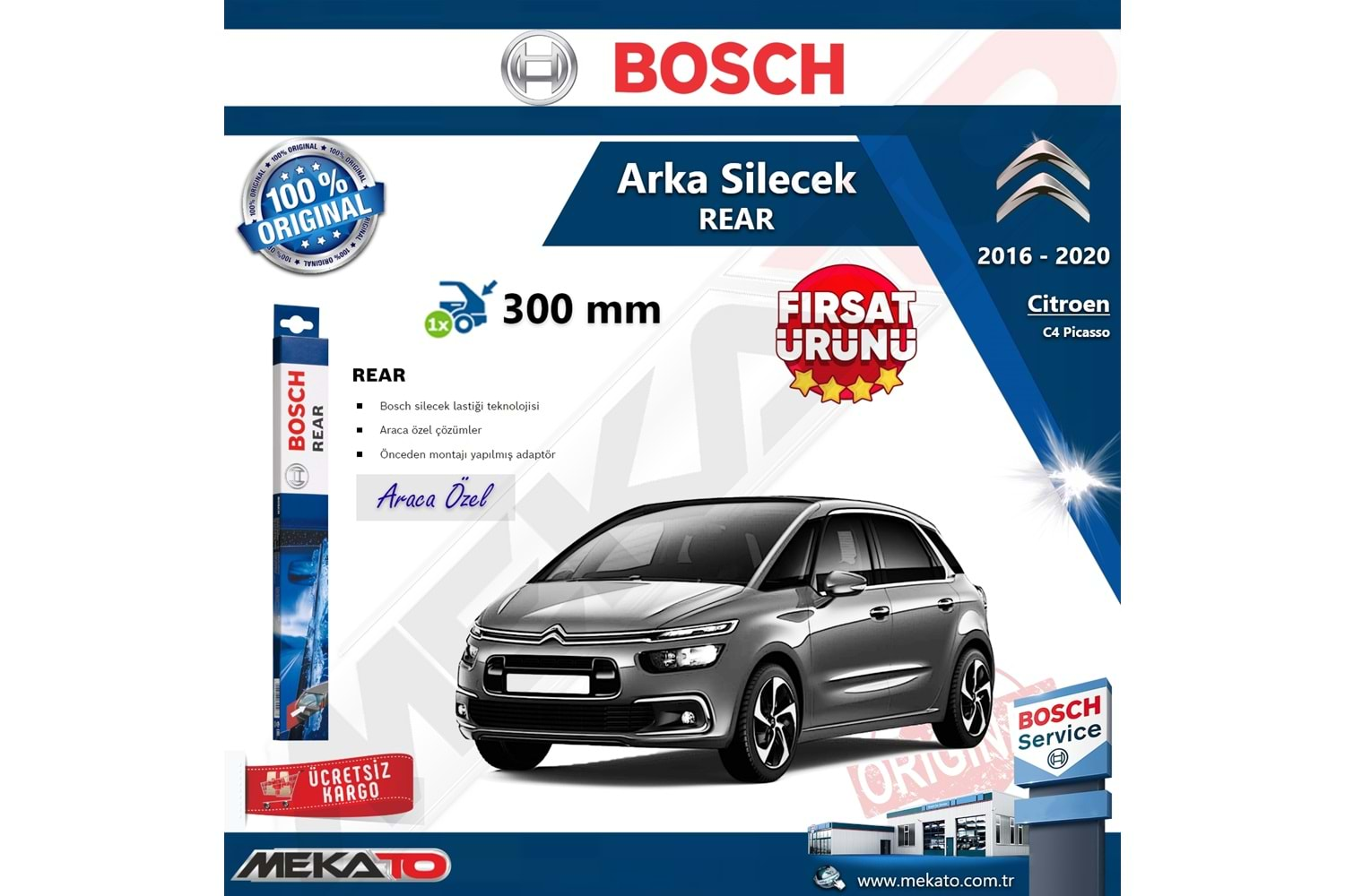 Citroen C4 Picasso Arka Silecek Bosch Rear 2016-2020