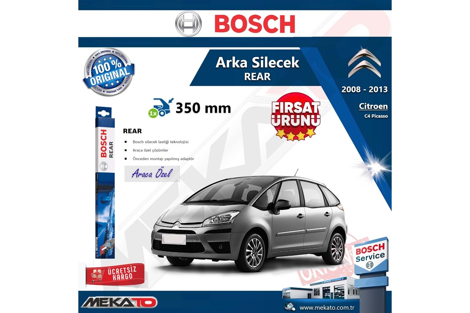 Citroen C4 Picasso Arka Silecek Bosch Rear 2008-2013