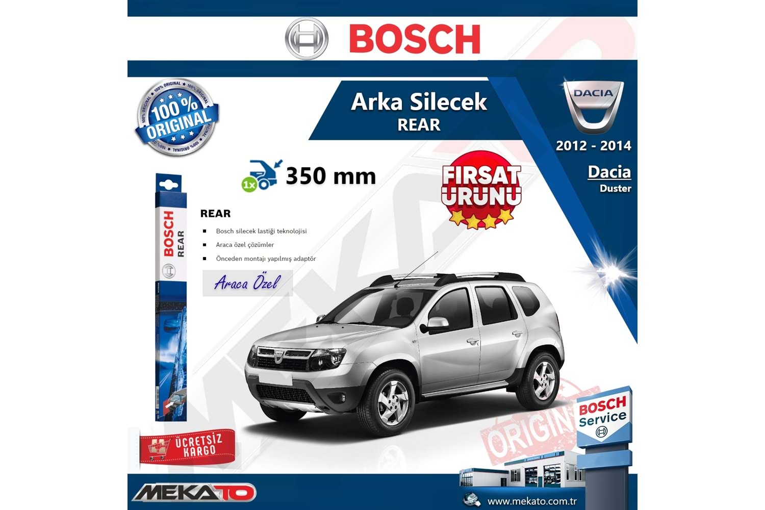 Dacia Duster Arka Silecek Bosch Rear 2012-2014