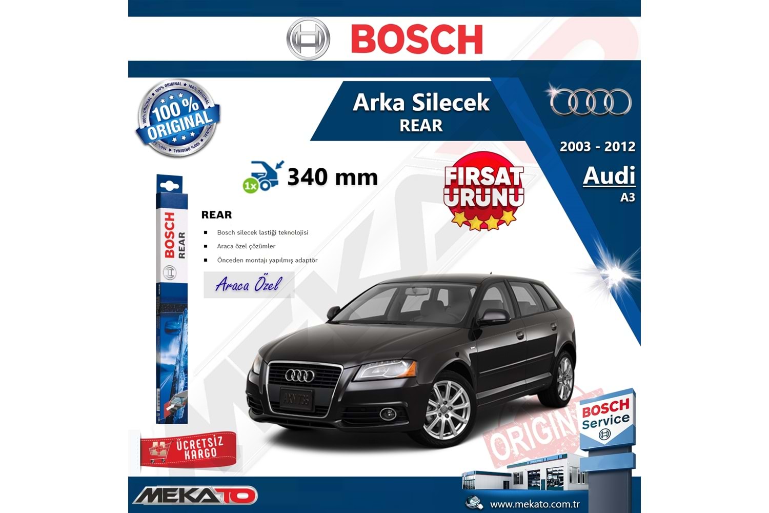 Audi A3 Arka Silecek Bosch Rear 2003-2012