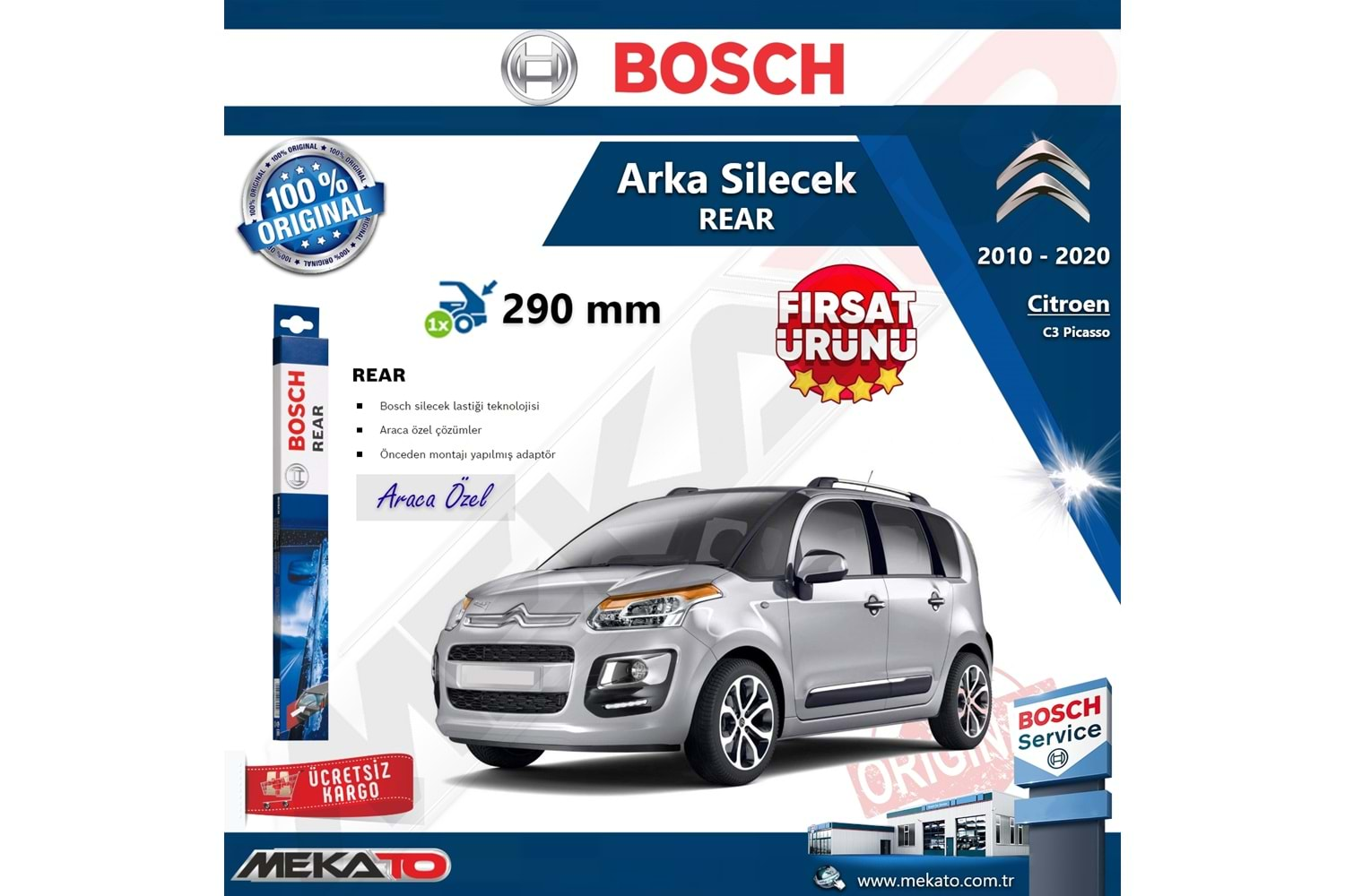 Citroen C3 Picasso Arka Silecek Bosch Rear 2010-2020