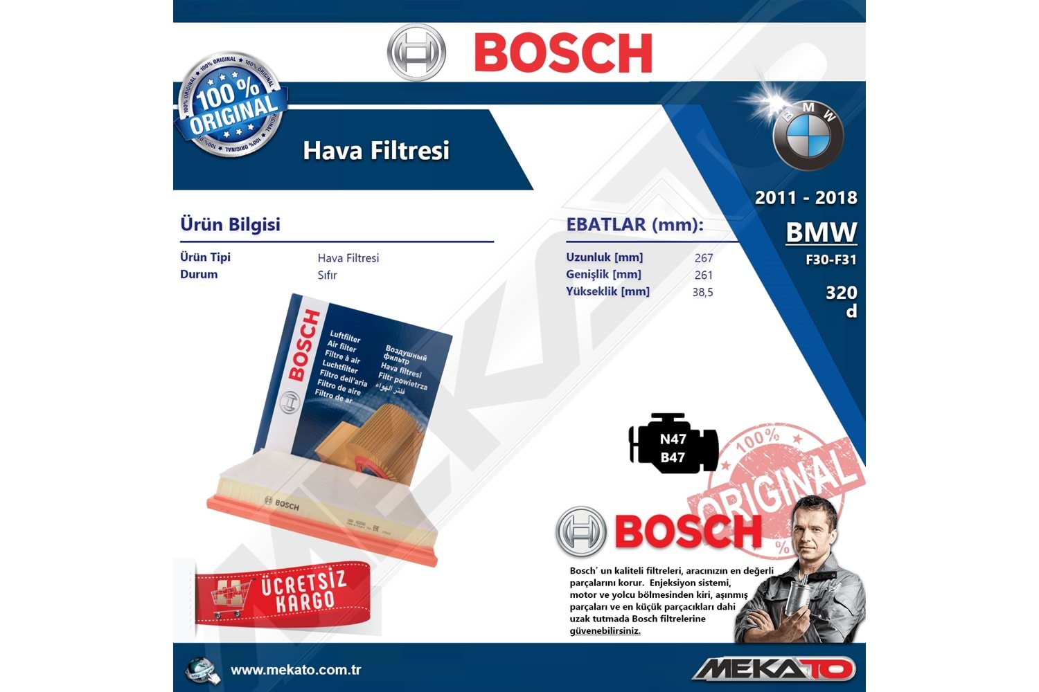 Bmw 3 Seri F30 F31 320 d Bosch Hava Filtresi 2011-2018