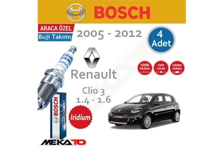Bosch Renault Clio 3 Lpg (1.4-1.6) İridyum (2005-2012) Buji Takımı 4 Ad.