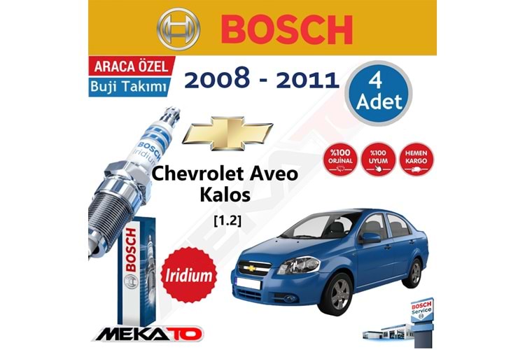 Bosch Chevrolet Aveo Kalos (1.2) İridyum (2008-2011) Buji Takımı 4 Ad.