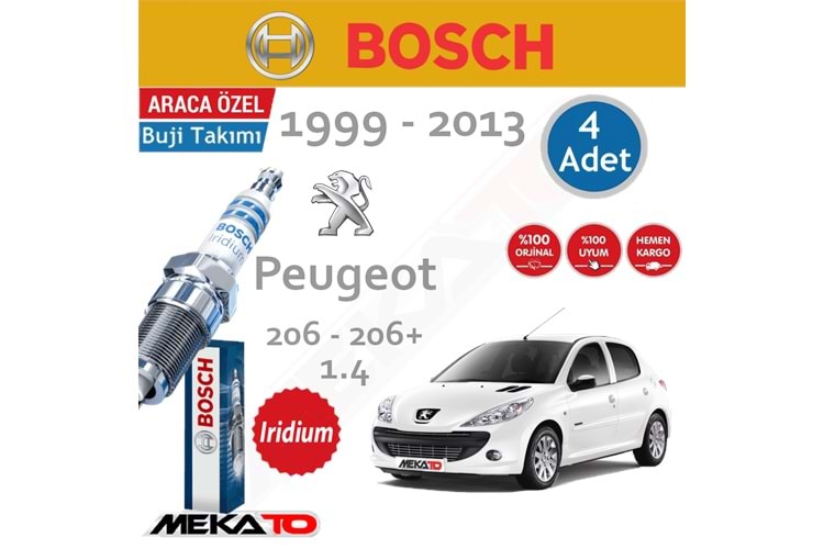 Bosch Peugeot 206 206+ Lpg (1.4) İridyum (1999-2013) Buji Takımı 4 Ad.