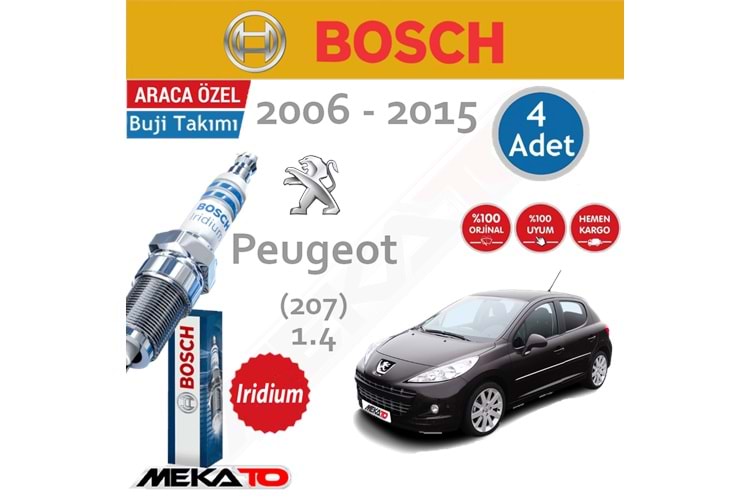Bosch Peugeot 207 Lpg (1.4) İridyum (2006-2015) Buji Takımı 4 Ad.