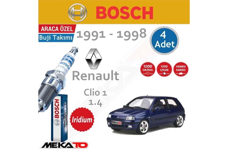 Bosch Renault Clio 1 Lpg (1.4) İridyum (1991-1998) Buji Takımı 4 Ad.