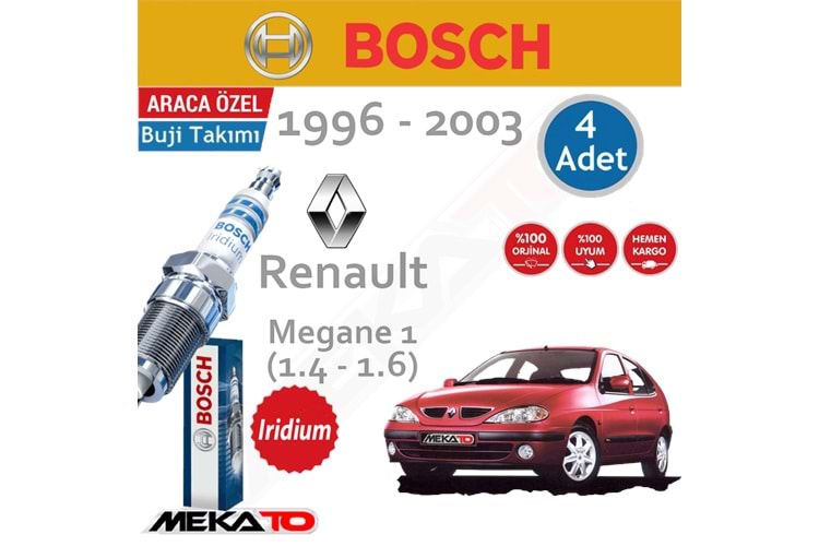 Bosch Renault Megane 1 Lpg (1.4-1.6) İridyum (1996-2003) Buji Takımı 4 Ad.