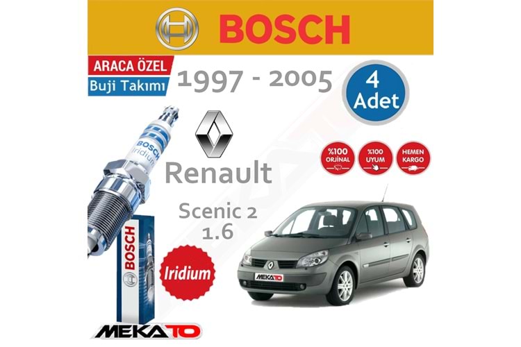 Bosch Renault Scenic 2 Lpg (1.6) İridyum (1997-2005) Buji Takımı 4 Ad.