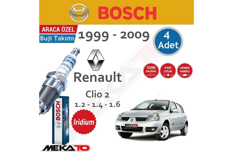 Bosch Renault Clio 2 Lpg 1.2 1.4 1.6 İridyum Buji Takımı 1999-2009 4 Ad.