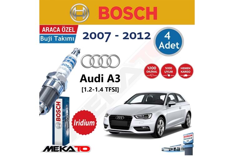 Bosch Audi A3 1.4 TFSI İridyum 2007-2012 Buji Takımı 4 Ad.
