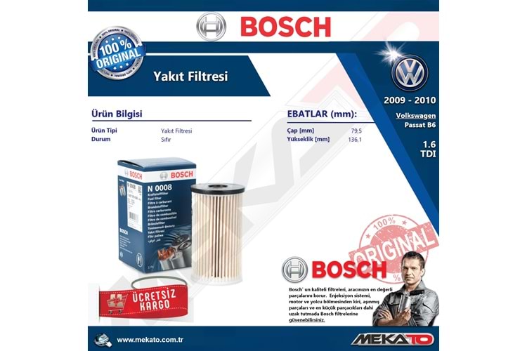 Vw Passat B6 1.6 TDI Bosch Yakıt Filtresi 2009-2010