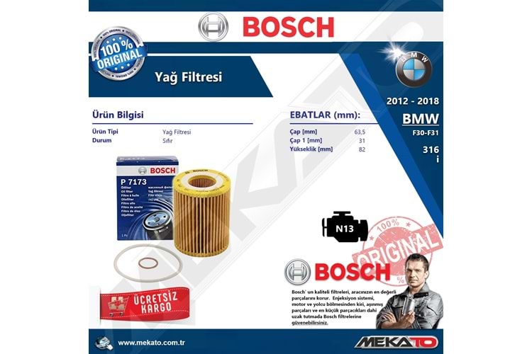 Bmw 3 Seri F30 F31 316 i N13 Bosch Yağ Filtresi 2012-2018